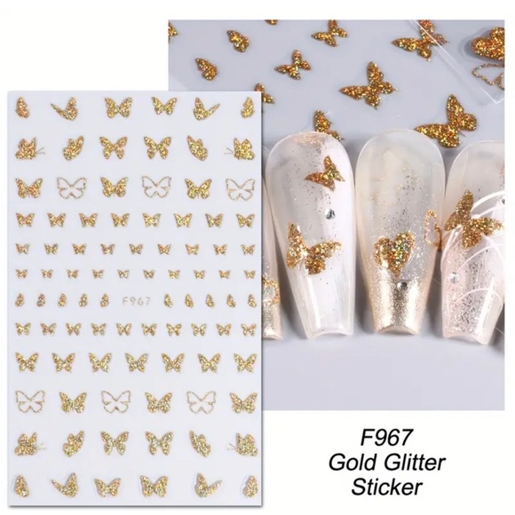Gold Glitter Butterfly Self-Adhesive Nail Art Stickers - Picture 1 of 1